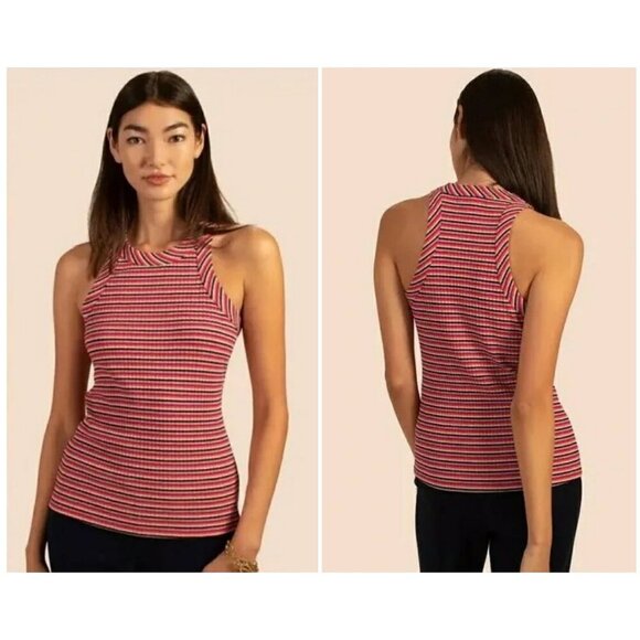 💕TRINA TURK Continental Racerback Tank Top Ribbed Knit Stripe Print Large L NWT - Picture 1 of 12